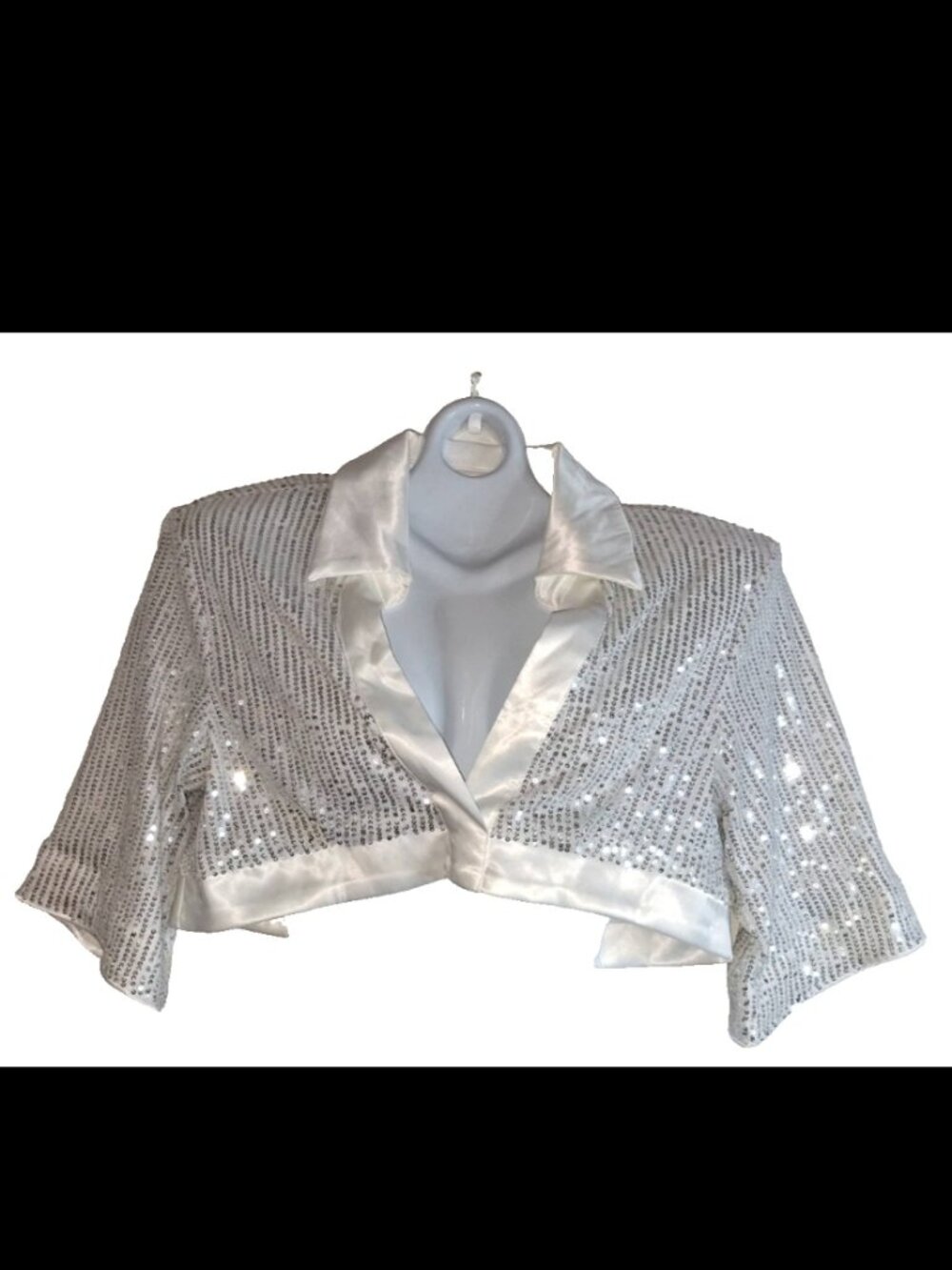 SHEIN BAE White Sequin Crop Blazer XS Satin Collar Party Festival Top NWT